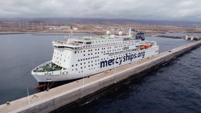 The Global Mercy arrives in the Port of Tenerife.