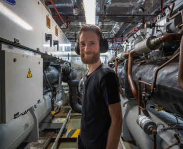 Ruben Galama, HVAC Technician, in the Engine Room.