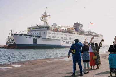 The Africa Mercy arriving in the Port of Dakar, Senegal.
